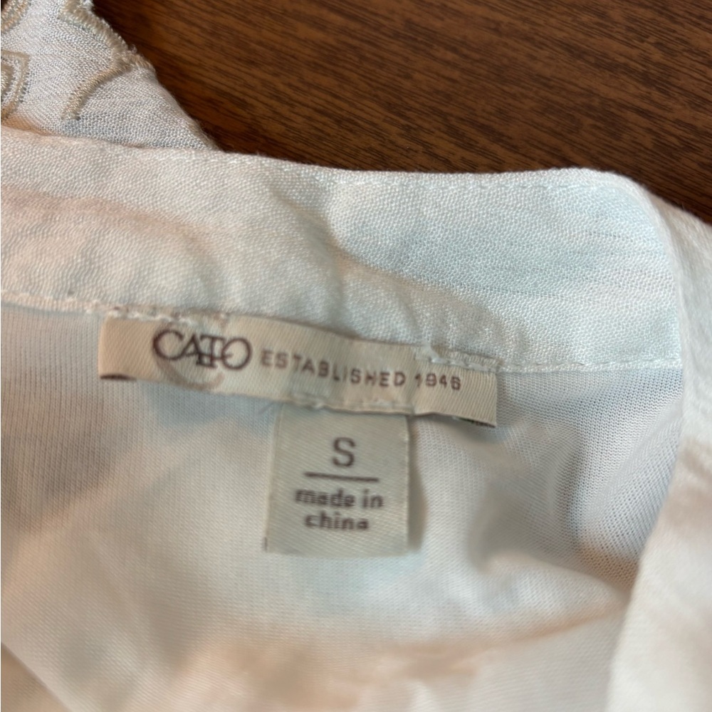 Cato White Eyelet Embroidered Peasant Tunic with Beige Accents - Picture 3 of 11